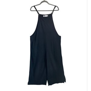 Aedvoouer Large Black Wide-Leg Linen Bl Sleeveless Jumpsuit Baggy Adjustable